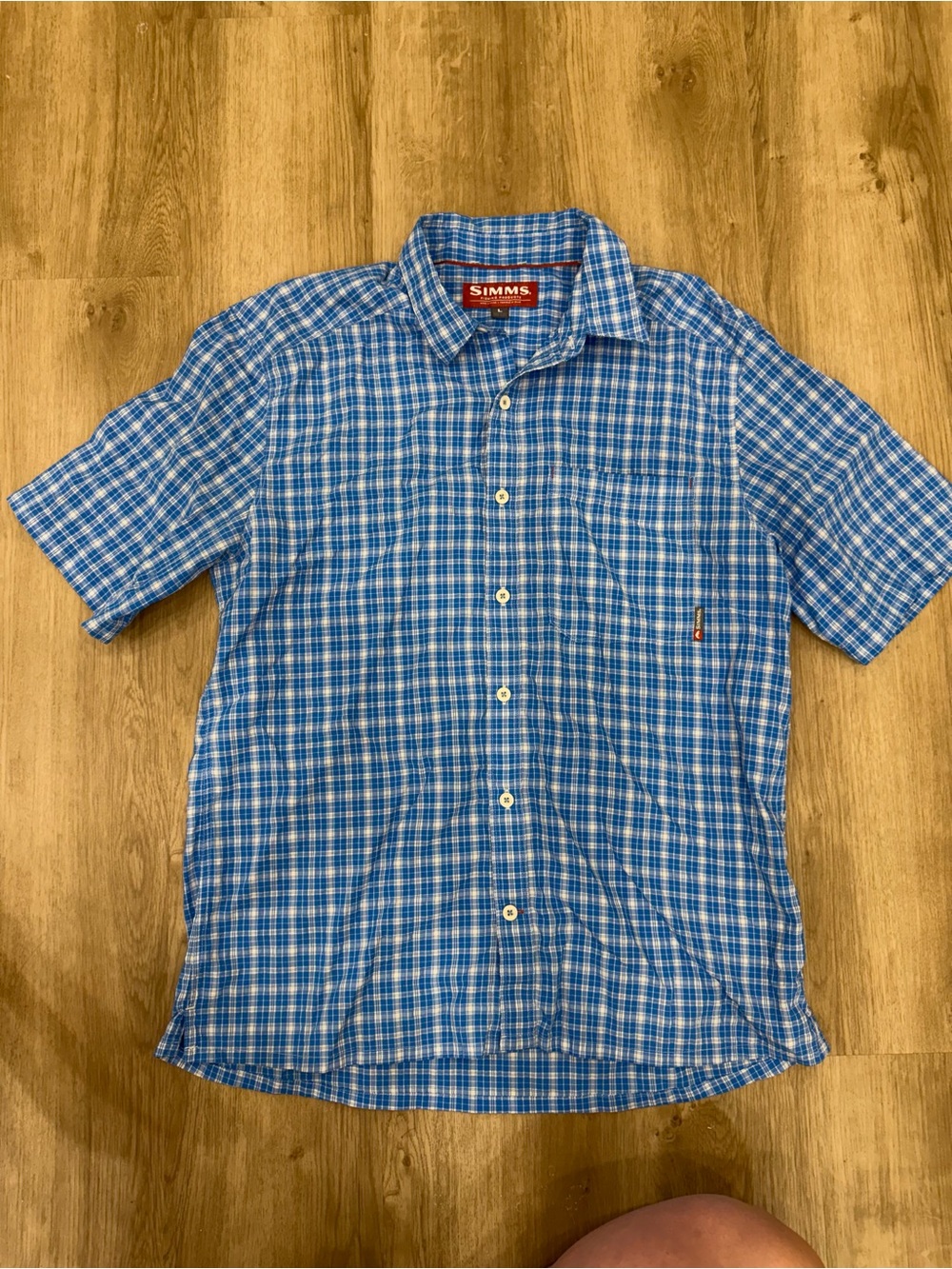 Simms men’s large plaid, button-down fishing shirt LG outdoor Gorpcore hiking